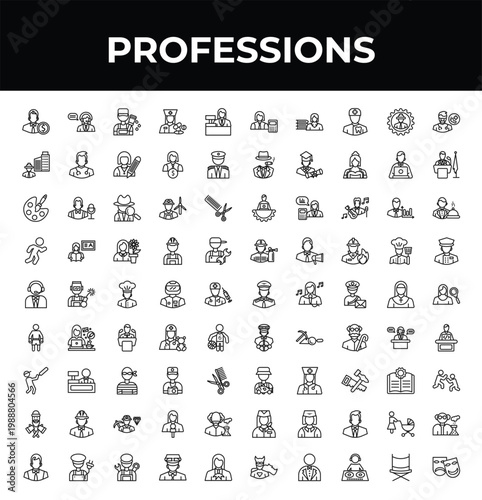 outline professions icons set - civil engineer, callcenter, office worker. editable vector for web and mobile ui