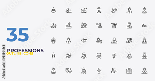 outline professions icons set - telemarketer, athlete, nun. editable vector for web and mobile ui