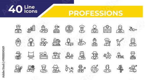 outline professions icons set - politician, mafia, writer. editable vector for web and mobile ui