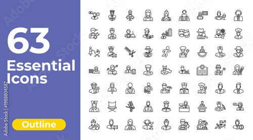 outline professions icons set - stewardess, civil engineer, telemarketer. editable vector for web and mobile ui