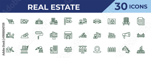 outline real estate icons set - tenant, house decoration, rent. editable vector for web and mobile ui