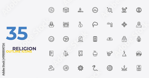 outline religion icons set - raya rosary, eyd gun, . editable vector for web and mobile ui