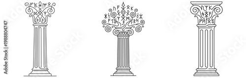 Minimalist Ancient Column Rune Line Art, Continuous Line Vector Illustration of Heritage Mystery