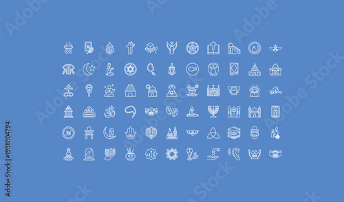 outline religion icons set - occultism, arabic lamp, tombstone. editable vector for web and mobile ui