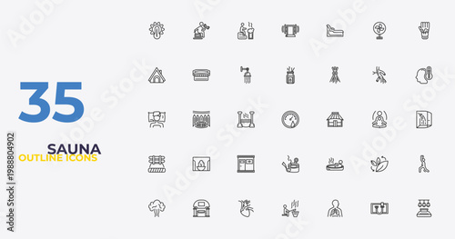 outline sauna icons set - aroma stimulation, irish steam bath, light stimulation. editable vector for web and mobile ui