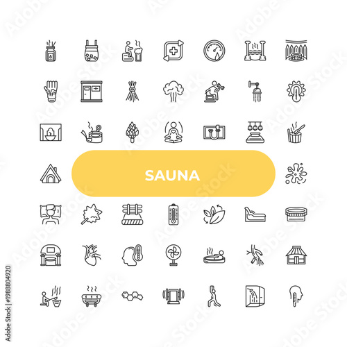 outline sauna icons set - hamam, vasta, irish steam bath. editable vector for web and mobile ui