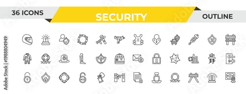 outline security icons set - bullet proof vest, rhomboid, lifeguard float. editable vector for web and mobile ui