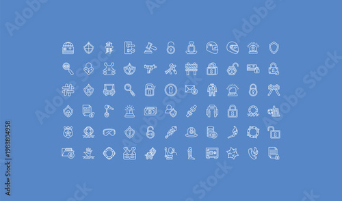 outline security icons set - safety seat, police tools, drowning. editable vector for web and mobile ui