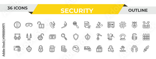 outline security icons set - unlocked file, transparent, padlock unlocked. editable vector for web and mobile ui