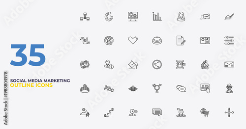 outline social media marketing icons set - buttons, message, social normal. editable vector for web and mobile ui