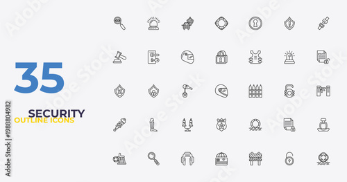 outline security icons set - big lock, float, life saver. editable vector for web and mobile ui