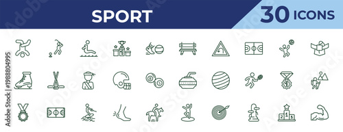 outline sport icons set - work bench, figure skating, golden medal. editable vector for web and mobile ui
