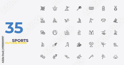 outline sports icons set - windsurf, trophy, boxing glove. editable vector for web and mobile ui
