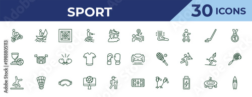 outline sport icons set - powerlifting, basketball champion, cartwheel. editable vector for web and mobile ui