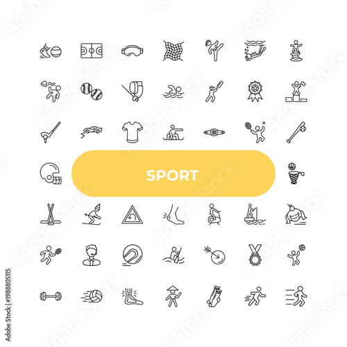 outline sport icons set - golf, skiing down hill, ball arrow. editable vector for web and mobile ui