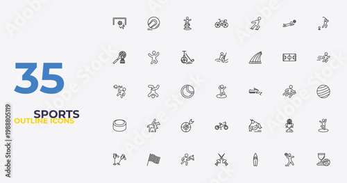 outline sports icons set - canoe sport, sumo, basketball champion. editable vector for web and mobile ui