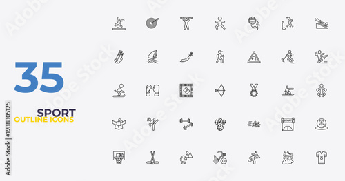 outline sport icons set - trekking, running a race, football jersey. editable vector for web and mobile ui