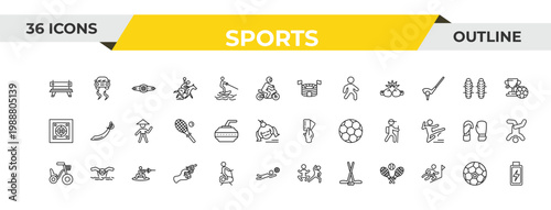 outline sports icons set - estadio, curling, wakeboarding. editable vector for web and mobile ui