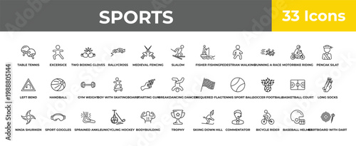 outline sports icons set - gym weight, sport goggles, dartboard with dart. editable vector for web and mobile ui
