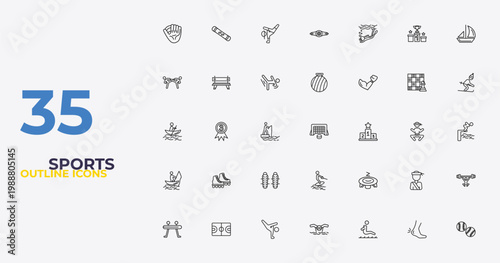 outline sports icons set - exercise ball, trampolining, baseball ball. editable vector for web and mobile ui