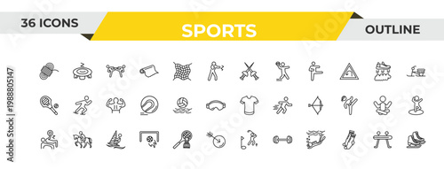 outline sports icons set - medieval fencing, waterpolo, man windsurfing. editable vector for web and mobile ui