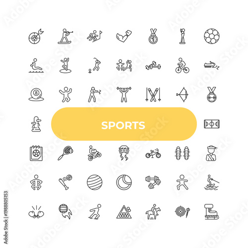 outline sports icons set - pool ball, tennis, dumbbell for training. editable vector for web and mobile ui