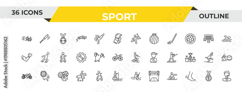 outline sport icons set - baton twirling, ski poles, balls. editable vector for web and mobile ui