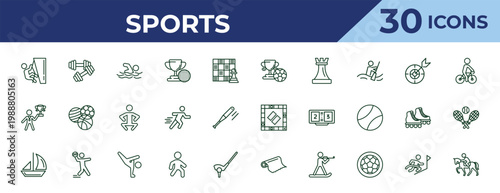 outline sports icons set - football cup, man award, sailboat sport. editable vector for web and mobile ui