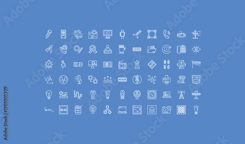 outline technology icons set - color value, robotic hand, telephone connector. editable vector for web and mobile ui