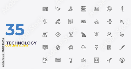 outline technology icons set - world news, radio microphone, internet traffic. editable vector for web and mobile ui