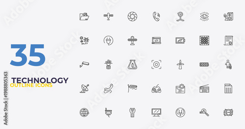 outline technology icons set - back end, ide, vpn. editable vector for web and mobile ui