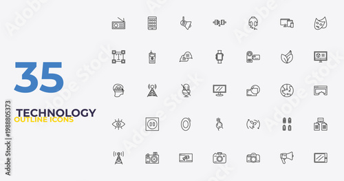 outline technology icons set - smart watch, natural resources, horizontal tablet. editable vector for web and mobile ui