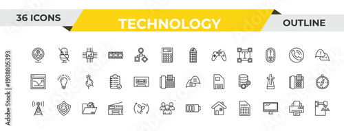 outline technology icons set - phone box, caste tape, file storage. editable vector for web and mobile ui