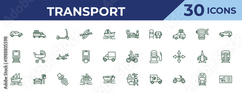 outline transport icons set - parking men, metro, schooner. editable vector for web and mobile ui