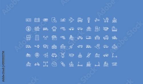 outline transportation icons set - monster truck, auto, quad bike. editable vector for web and mobile ui
