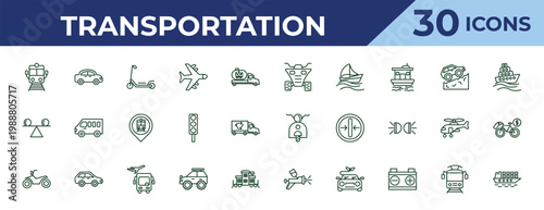 outline transportation icons set - quad, stability, motorbike. editable vector for web and mobile ui