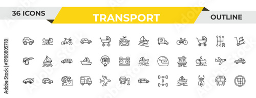 outline transport icons set - sailing, electric car, off road. editable vector for web and mobile ui