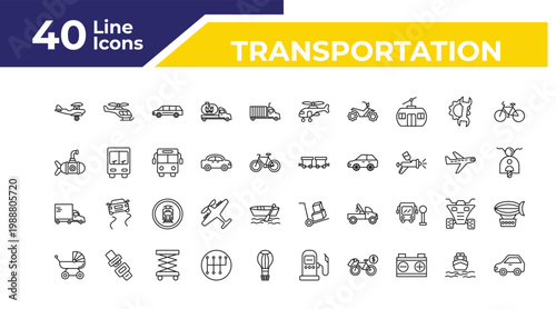 outline transportation icons set - small submarine, heavy vehicle, pram. editable vector for web and mobile ui