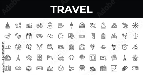 outline travel icons set - claim, , boarding pass. editable vector for web and mobile ui