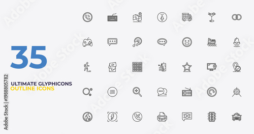 outline ultimate glyphicons icons set - message ballon, old radio with antenna, taxi fron view. editable vector for web and mobile ui