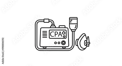 Cpap machine icon, respiratory therapy, sleep apnea treatment, medical equipment line art