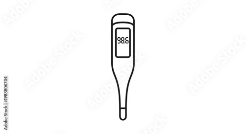 Digital Thermometer Icon Showing 98.6 Degrees Fahrenheit, Medical Health Concept
