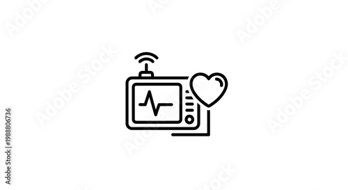 ECG Monitor Icon with Heart Symbol and Wi-Fi Signal, Medical Technology Concept