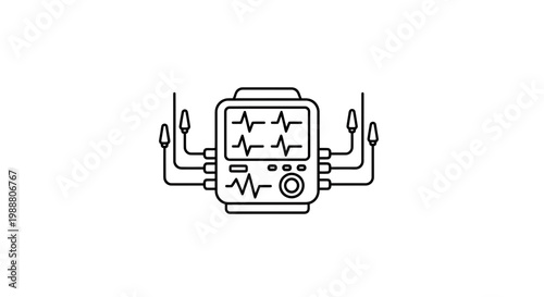 Electrocardiogram Machine Icon: Heartbeat Monitor with Cables and Electrodes