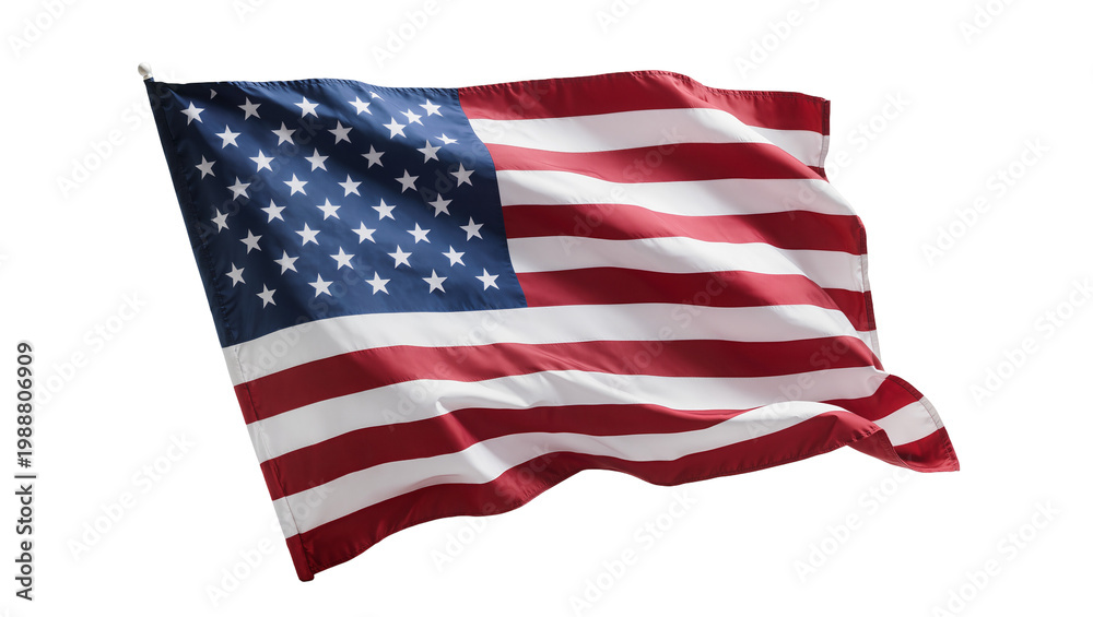 Obraz premium Waving American flag with stars and stripes, isolated on transparent background