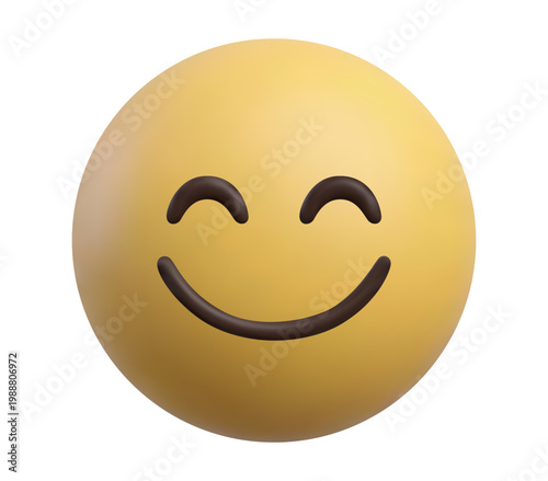 Minimalist 3D yellow smiley face emoji isolated on a white background. Realistic glossy render.