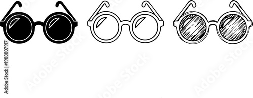 Round Retro Sunglasses and Spectacles Icon Set