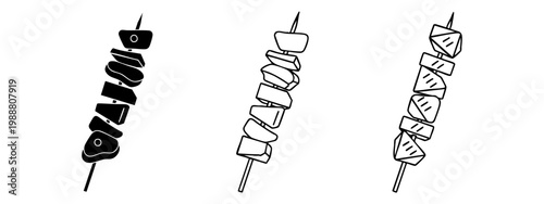 Grilled Shish Kebab Meat Skewer Icon Set