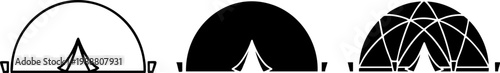 Dome Camping Tent Icons Set in Line Art, Silhouette, and Patterned Styles