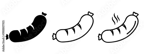 Hot Grilled Sausage and Bratwurst Meat Icon Set